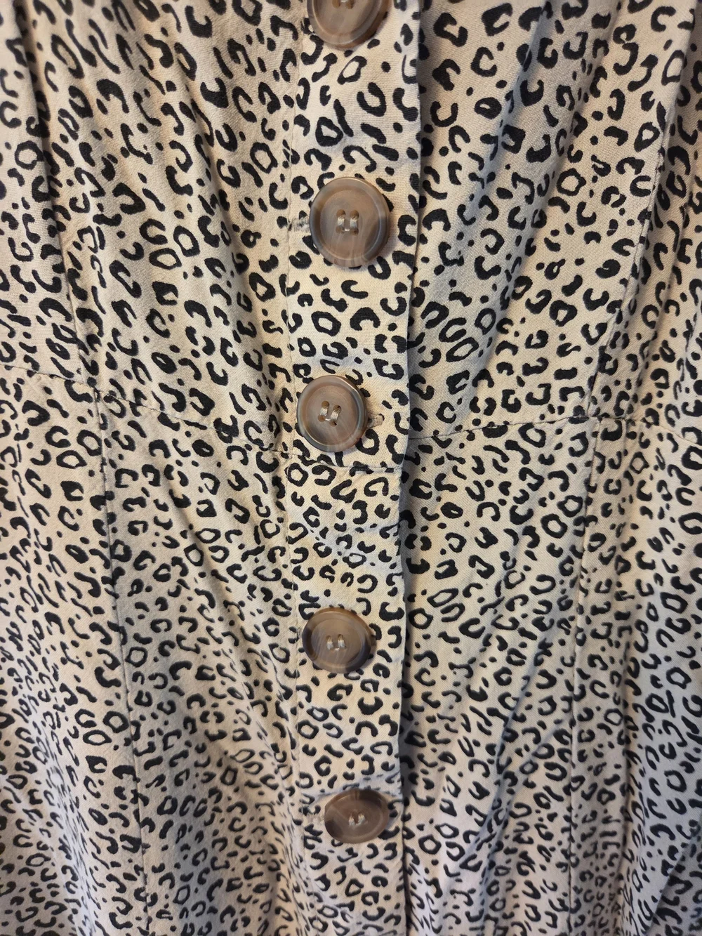 Japna Lepard Spotted Midi Dress with Button Front Stretch Back Slit Summer Femme - Picture 2 of 7